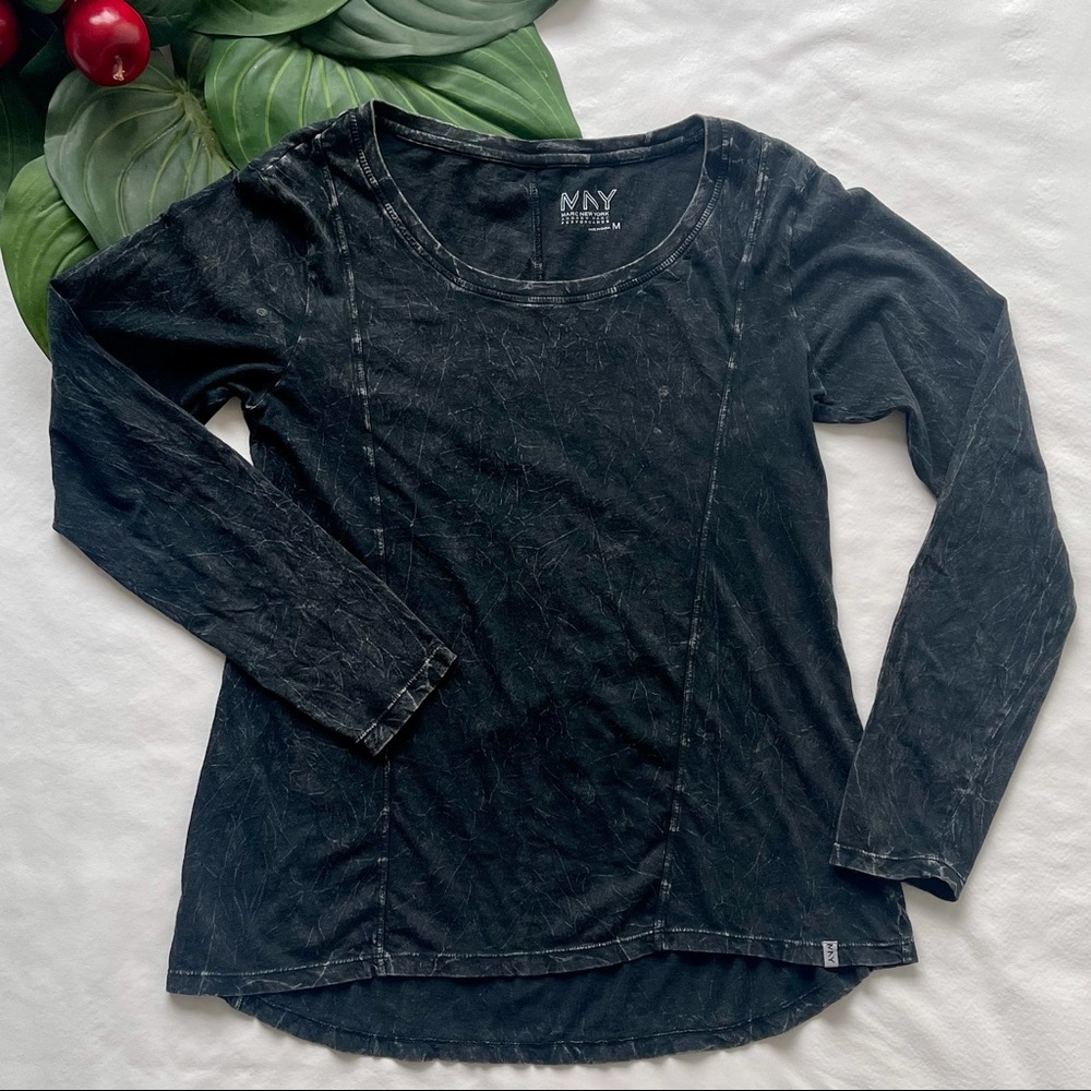 Andrew Marc New York Black Distressed Long Sleeve Scoop Neck Top M (Women’s)